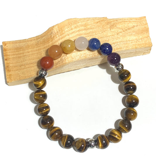 Bracelet en œil de tigre et pierres des 7 chakras, une combinaison puissante pour stimuler la confiance en soi, l'ancrage et l'équilibre de tes énergies