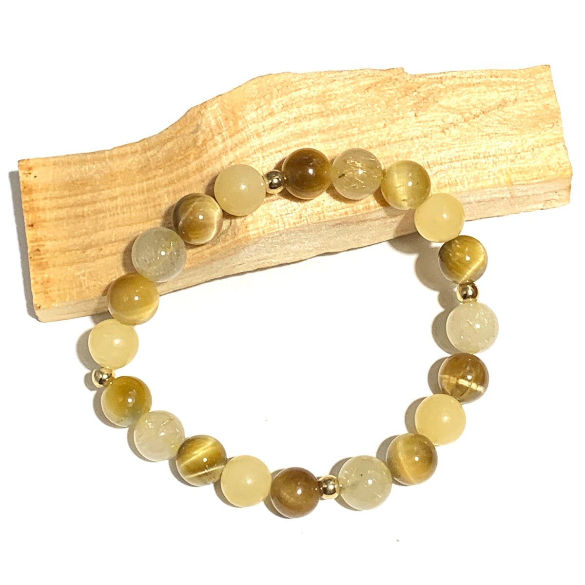 Bracelet Quartz Rutile, Jade Jaune & Oeil de Tigre Doré