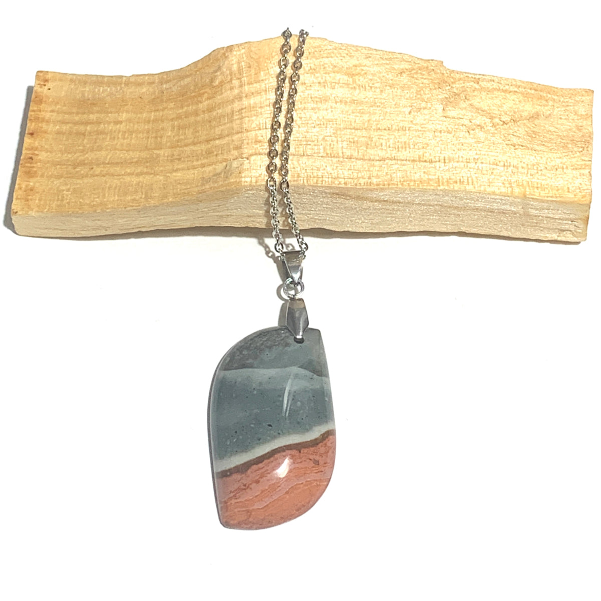 Collier en acier inoxydable avec pendentif en jaspe polychrome, une pierre vibrante de couleur pour l'harmonie et l'équilibre